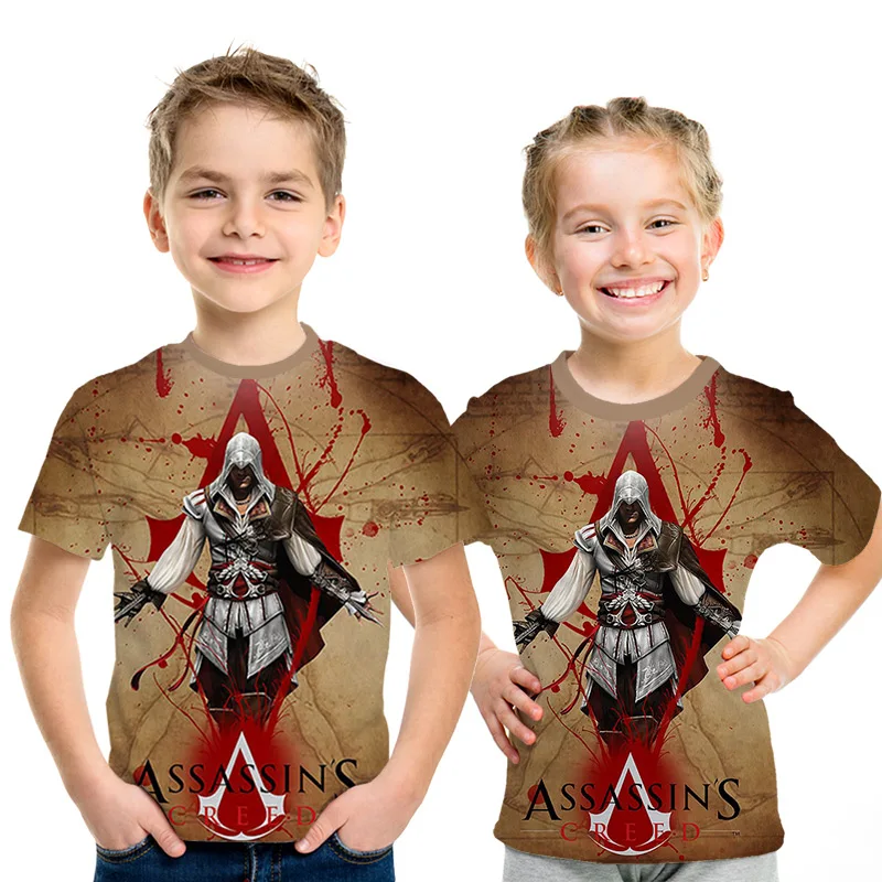 NT861 Модная детская черная футболка с 3d принтом assassins creed, Забавные топы для мальчиков и девочек, Повседневная Уличная одежда с мотивами из аниме harajuku, качественная футболка s - Цвет: NT861