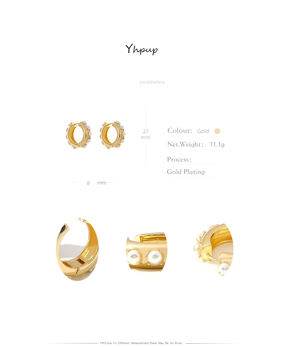Yhpup, золотые серьги-кольца, массивные серьги из цинкового сплава, имитация жемчуга, ювелирные изделия Inida, модные женские вечерние аксессуары, новинка