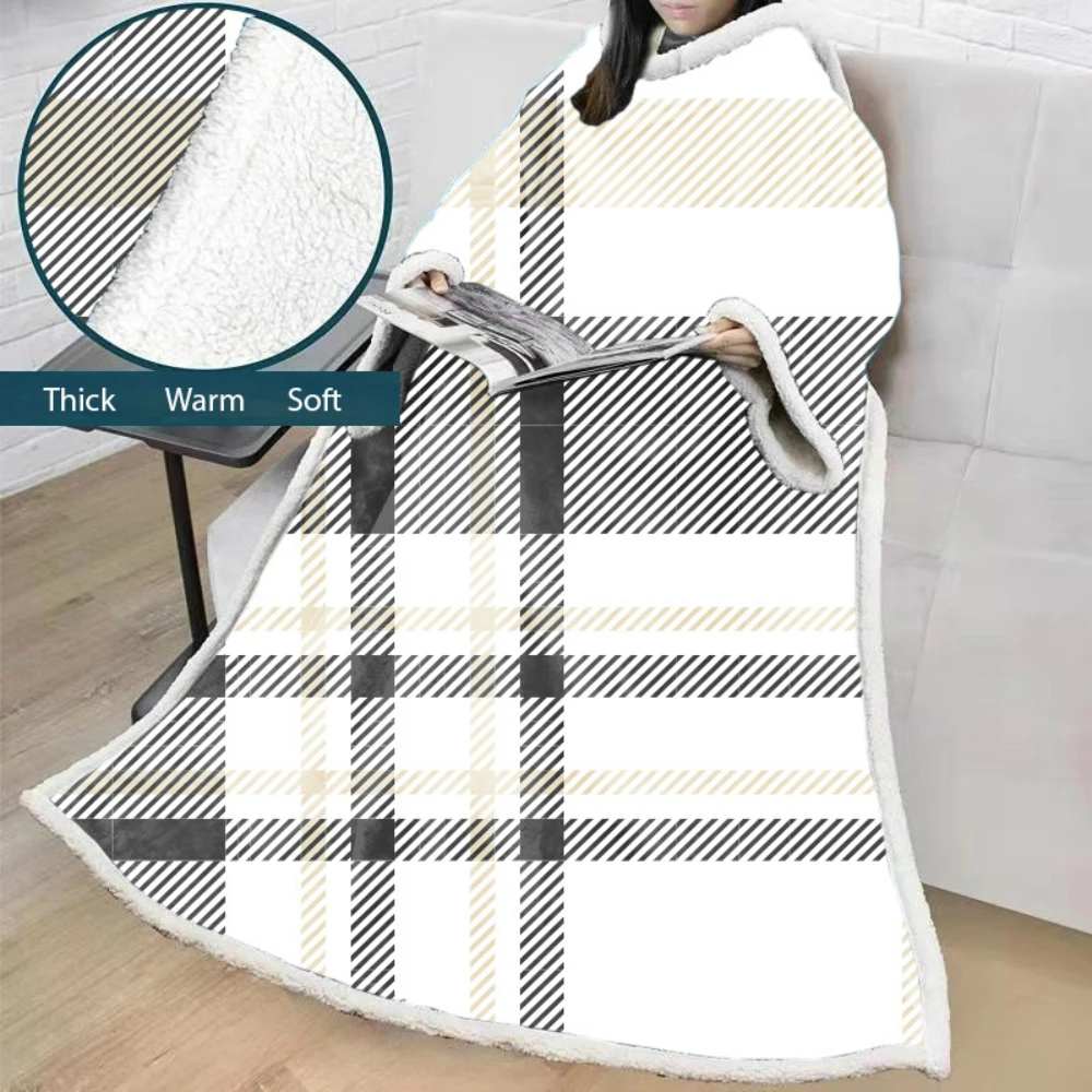 

Blanket With Sleeves Plaid 3D Printed Plush Coral Sherpa Fleece Soft Sofa Blanket For Home Microfiber Warm Outdoor Blanket Manta