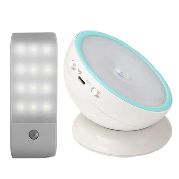 

Promotion! 2 Pcs USB Rechargeable Motion Sensor LED Light:1 Pcs 360 Rotating Wall Portable Reading Table Lamp & 1 Pcs 12 LED Clo