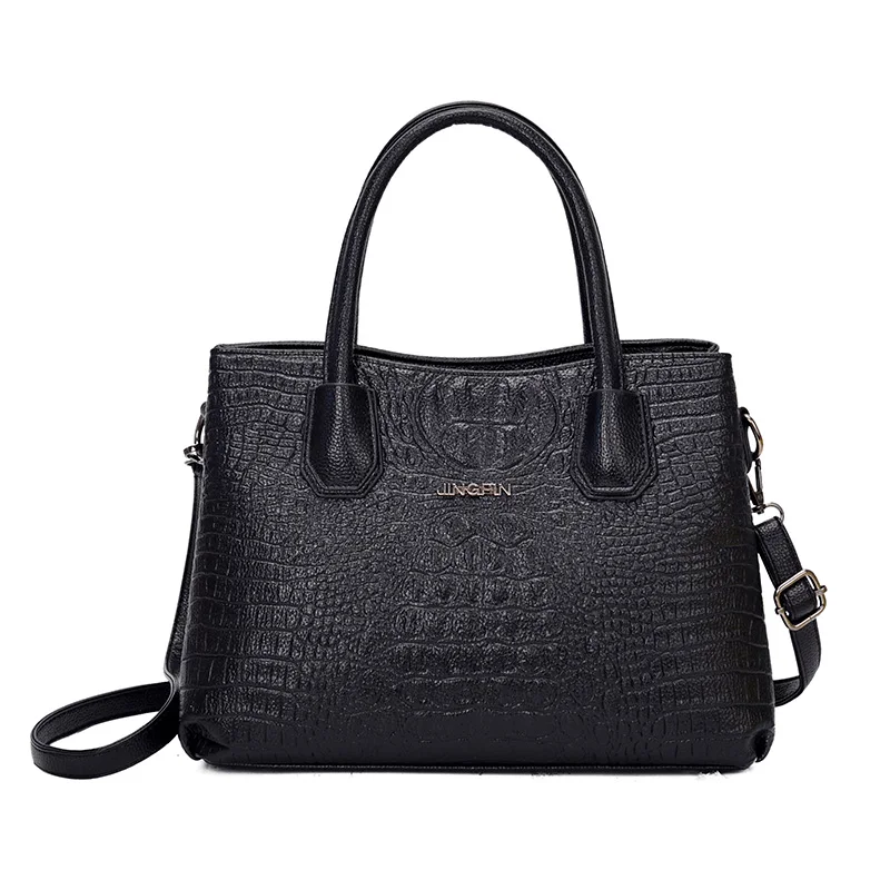 Роскошные женские сумки, дизайнерские модные сумки с крокодиловым узором, большие сумки на плечо, высокое качество, сумки через плечо для женщин - Цвет: Черный