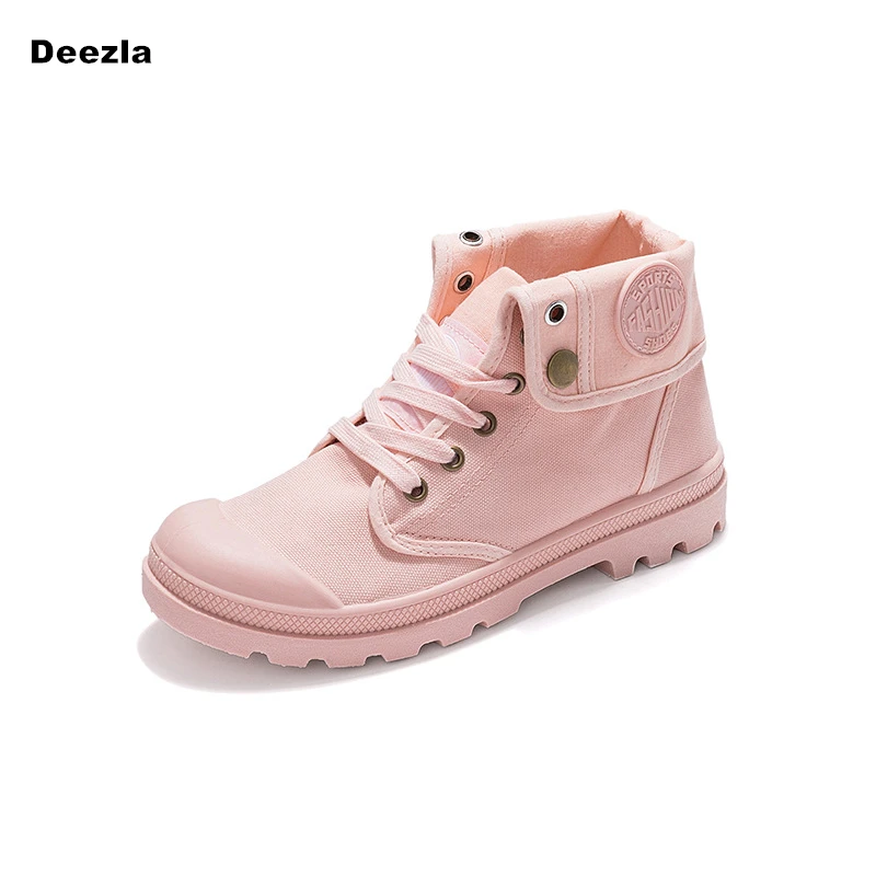 DEEZLA-Botas de lona con plataforma para mujer, botines a la moda, informales, de encaje clásico, para primavera y otoño