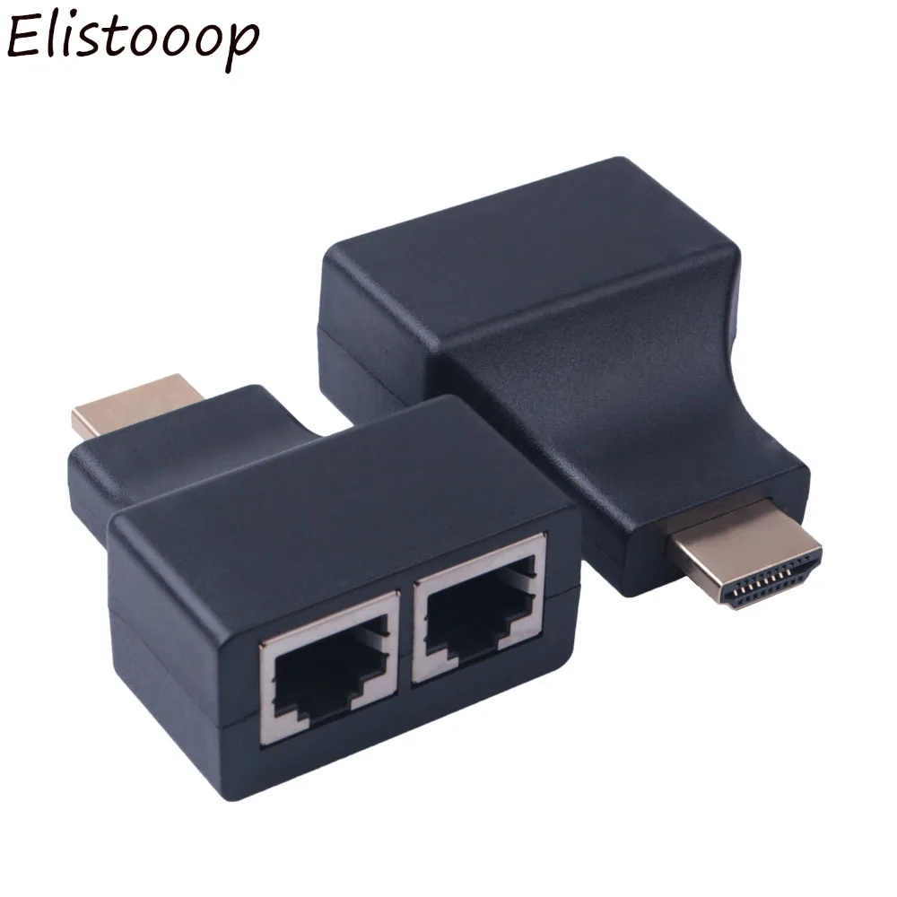 Elistooop 2pcs 1080P HDMI Splitter Cable 30M HDMI to Dual RJ45 Adapter Converters For HDMI Adapters