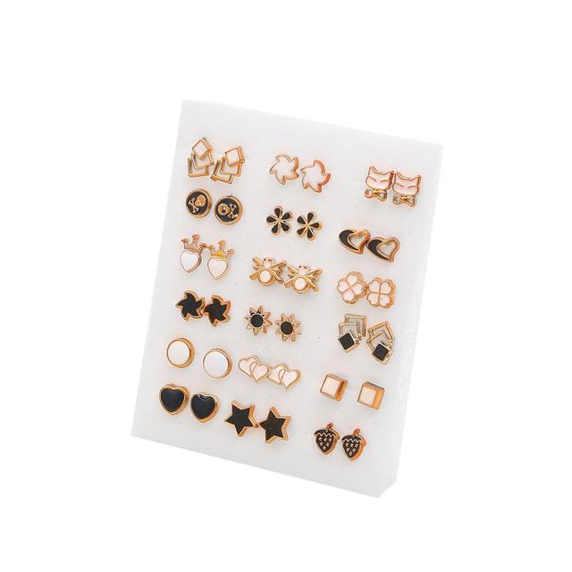 Women Plastic Crystal Small Stud Earrings Set Girl Heart Star Animal Moon Crown Sun Flower Earring Brincos Jewelry