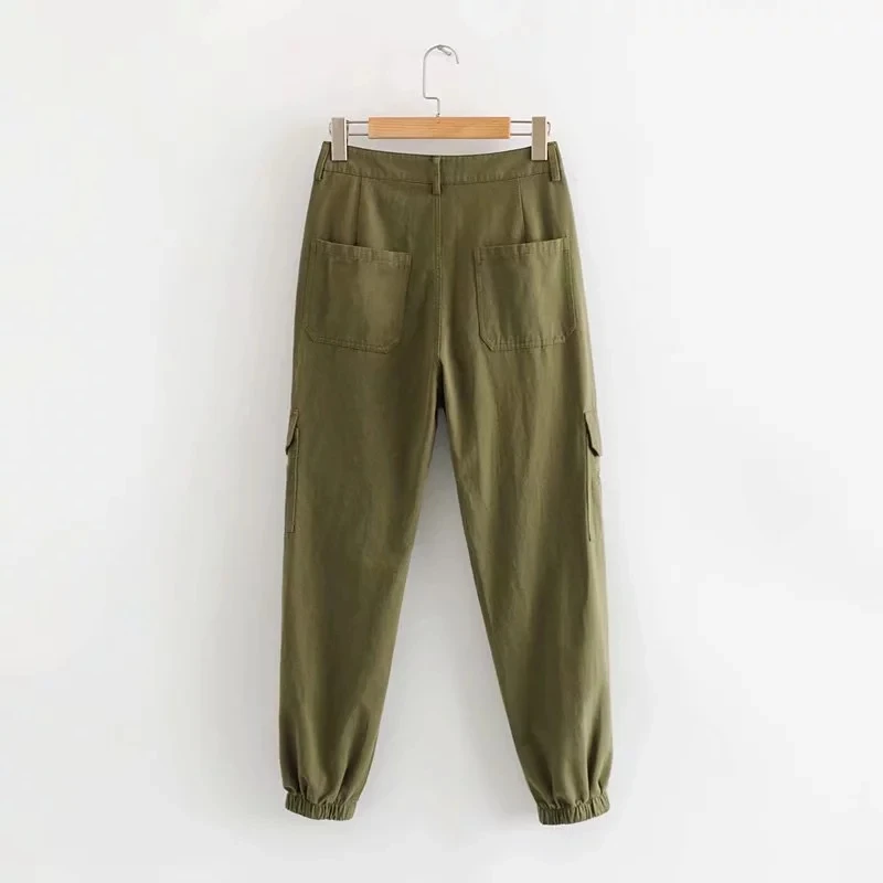 Увядшие английские винтажные на молнии боковые карманы армейский зеленый брюки карго Женские панталоны mujer pantalon femme брюки женские