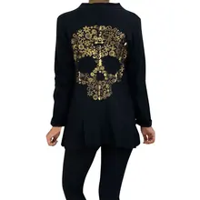 Осенний Тонкий Повседневный Кардиган с длинным рукавом и принтом черепа, Женская куртка со стоячим воротником, элегантное женское пальто черного и серого цвета