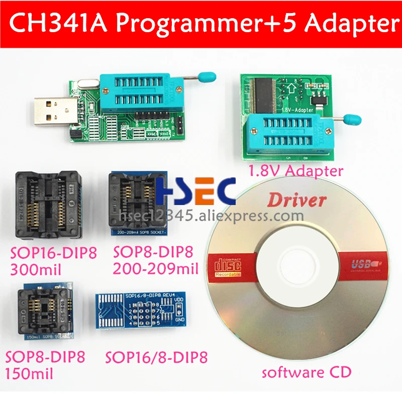 CH341A USB программатор SOIC8 SOP8 тестовый зажим 1,8 в адаптер SOP16 SOP8 адаптер кабель EDID для Iphone 24 25 серии флэш-память EEPROM BIOS - Цвет: CH341A with 5adapter