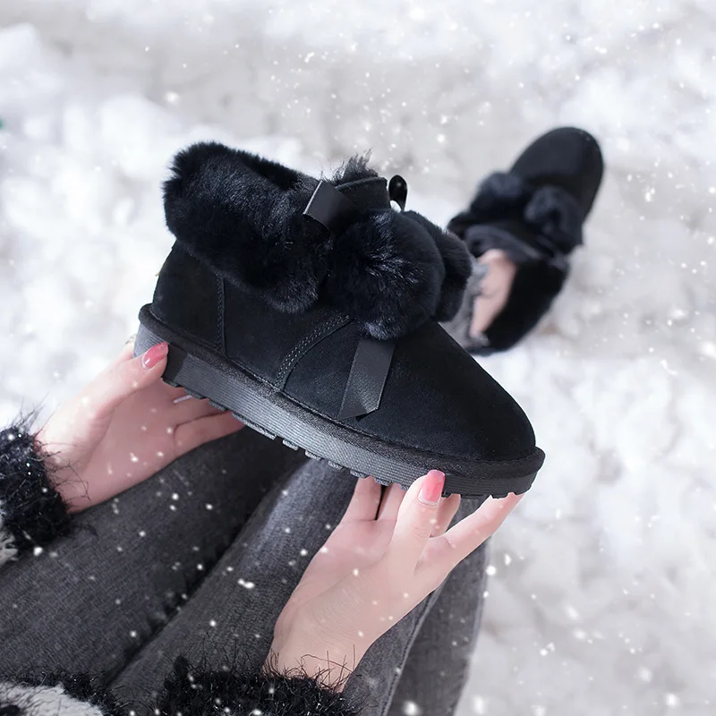 SWYIVY/зимняя обувь г. Новые женские зимние ботинки женские Теплые ботильоны на меху с помпонами женская повседневная обувь черные толстые Нескользящие ботинки