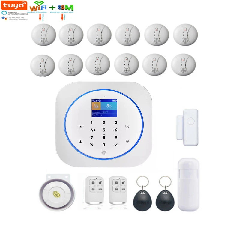

Touch pad WiFi GSM Wireless Intelligent Alarm TUYA APP Control Home Anti-theft Protection Alarm System Smoke Fire Alarm Sensor