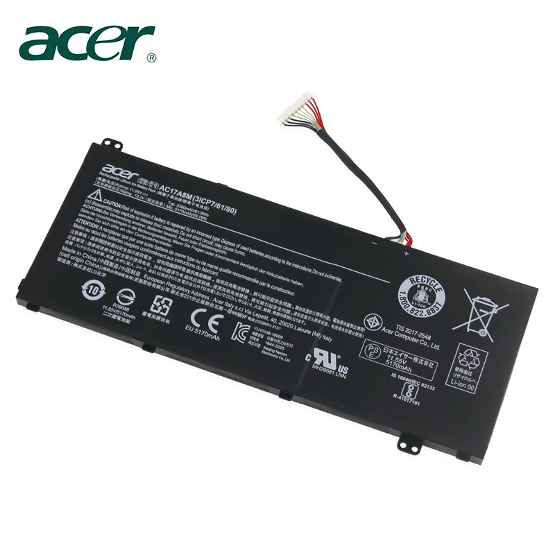 Оригинальная батарея для ноутбука acer 3ICP7 Spin SP314 SF314 AC17A8M 11,55 V 5360mAh 61.9Wh