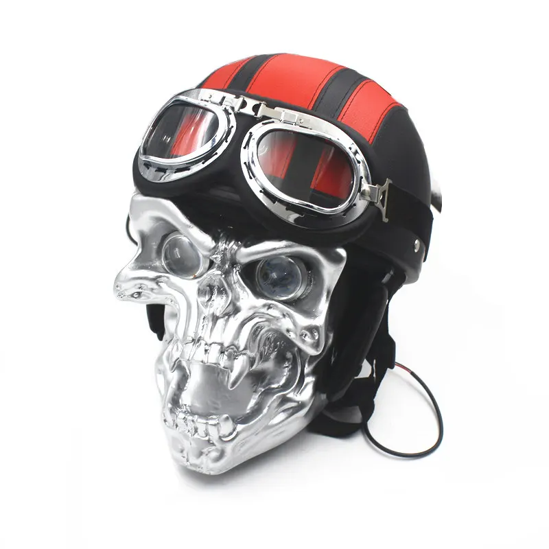 Universal Helmets Goggles Motorcycle Front Skull LED Headlight Headlamp Touring For Harley Honda Yamaha Suzuki Kawasaki Custom