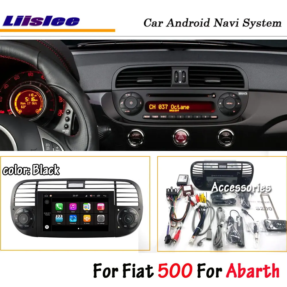 Liislee Android для Fiat 500 для Abarth 2007~ стерео Carplay радио gps-навигатор экран мультимедийная система DVD плеер - Цвет: Черный