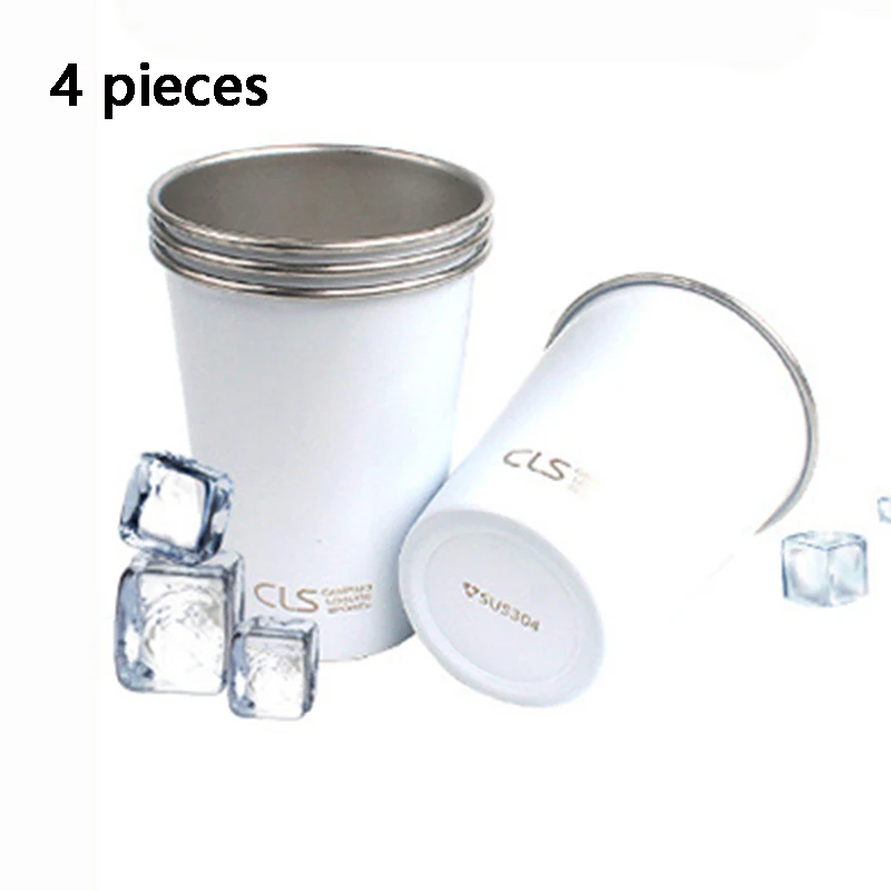 Чашка из нержавеющей стали, 350 мл, металлическая чашка для воды, кофейная чашка, чашка для еды, для кемпинга, набор из 4 предметов, чашка, портативная, для путешествий, стакан - Цвет: 04