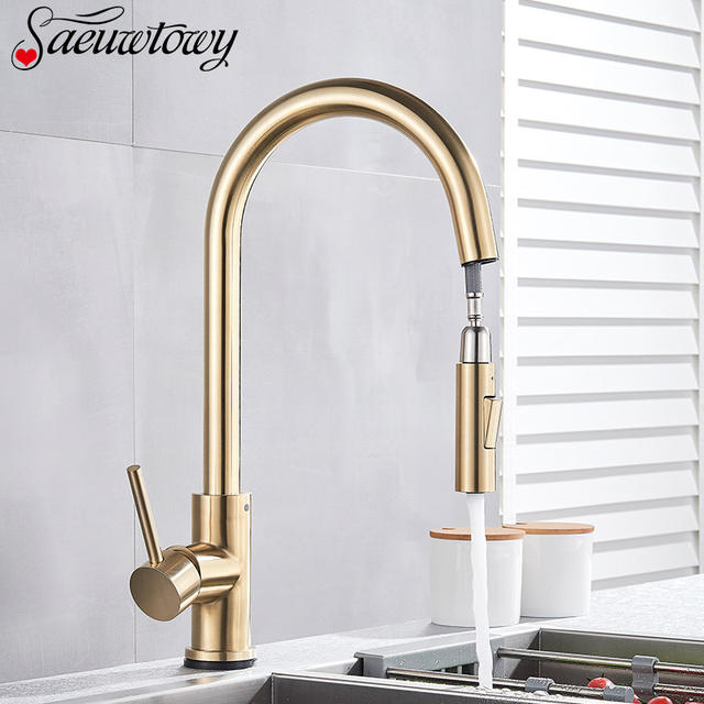 Brushed Gold Kitchen Faucet Pull Out Kitchen Sink Faucet Single Handle