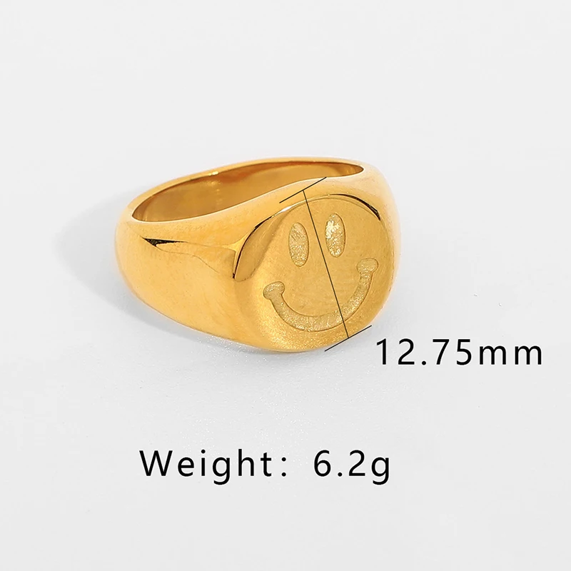Happy smilely face ring for women stainless steel signet ring stackable funny cute kawaii jewelry for teenage girls y2k 6