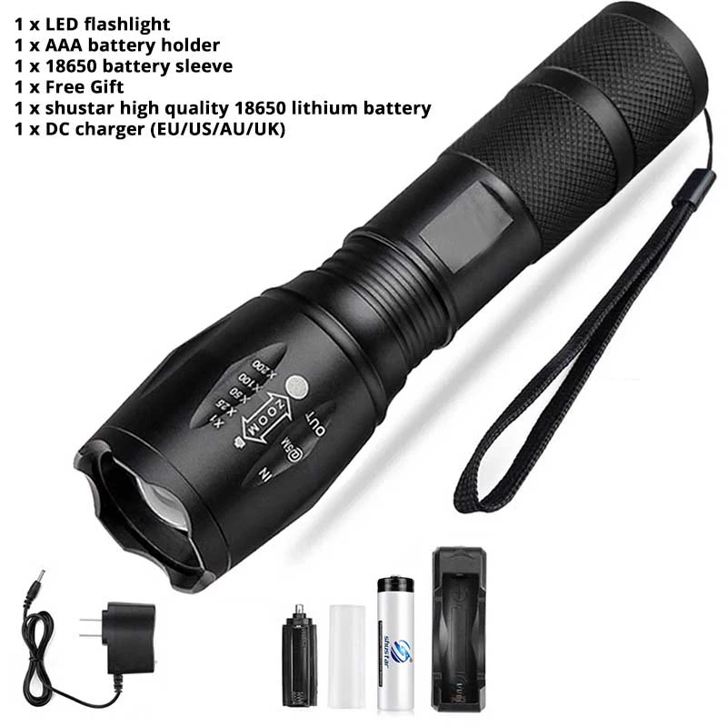 

T6/L2 high power rechargeable led flashlight tactical lantern Camping light 5 Modes powerful torch 18650 battery bicycle lamp