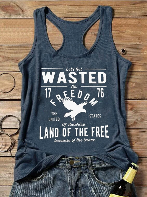 Dark grey-white text Давайте потратим впустую на Freedom Соединенные Штаты Америки land of the free из-за смелого жилета модный топ на бретелях с принтом - Цвет: Dark grey-white text