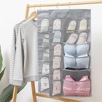 

Receive the new Oxford cloth wall hung hang bag dormitory 30 double socks underwear bra storage 15 frames hanging bags