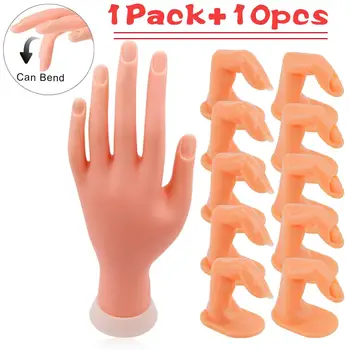 

1pcs Professional Practice Model Hand +5/10pcs Fake Nail Art Acrylic UV Gel Hand Finger Training Adjustable Manicure Nail Art