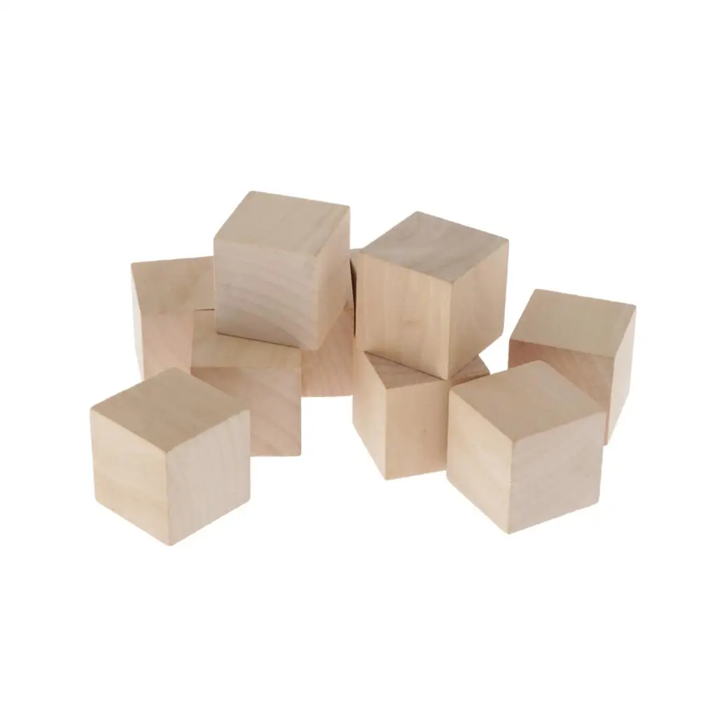 4cm Wooden Cubes, 10pcs Unfinished Square Wood Blocks for Kids Math Teaching, Crafts & DIY Projects