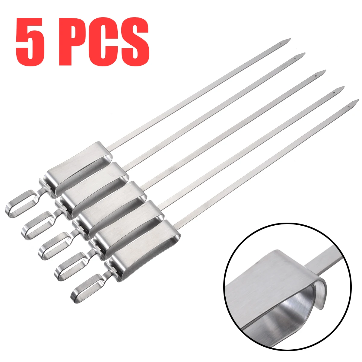 5pcs Reusable Vegetable Meat Holder Stainless Steel Barbecue Forks Pin Flat Skewers Outdoor Cooking BBQ Tools