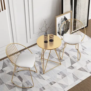 

Nordic Ins Chair Small Round Tables and Chairs Modern Home Dining Chair Balcony Leisure Chair Milk Tea Shop Metal Chair