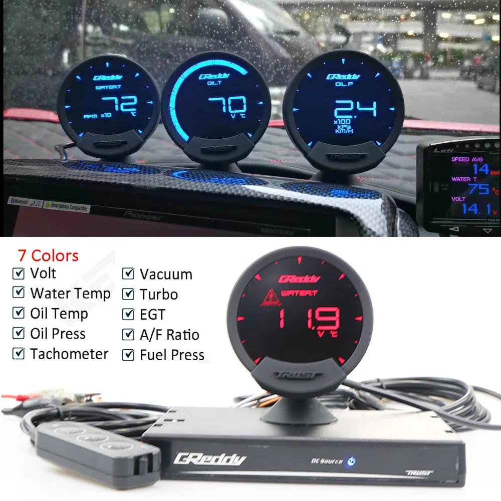 GREDDi Sirius LCD Racing Gauge Turbogauge Boost Speed Water Temp Oil
