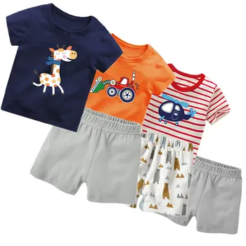 

Baby boy baby cotton cartoon short sleeve + shorts 2 piece cute boy casual clothes 0-2 years old