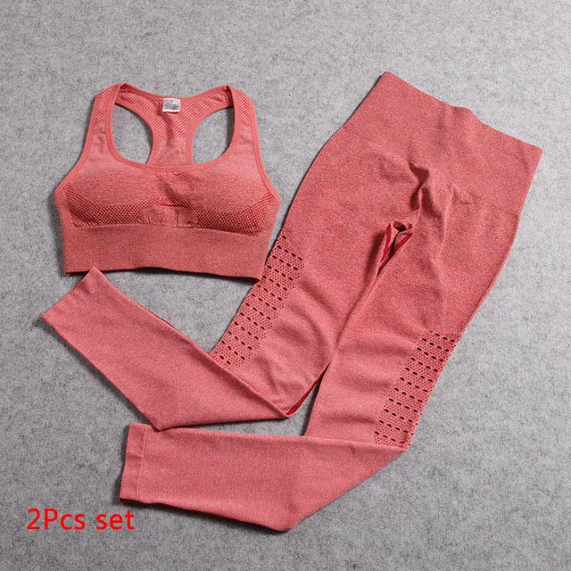Orange red 2Pcs set 2 шт. эффектом деграде(переход от темного к Бесшовные Йога Комплект женский спортивный костюм фитнесс Одежда Для женщин тренировки комплект спортивная одежда с вырезами, для спортивного зала, леггинсы, комплект спортивной одежды - Цвет: Orange red 2Pcs set