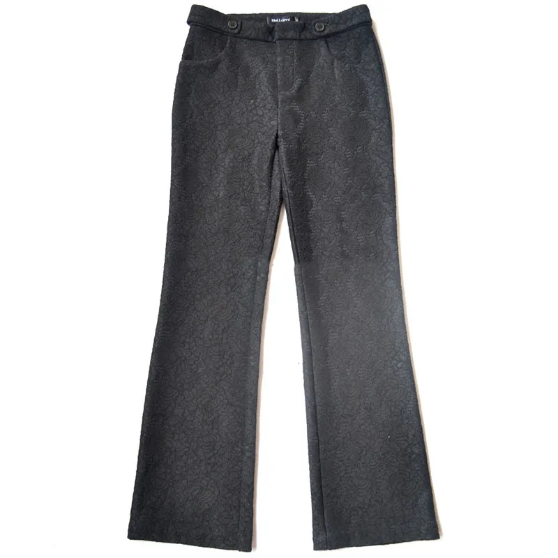 black OL Style Lace Women Pants Elegant Low Waist Wrap Slim Fit Straight Leg Pants Femme European Style Stretch Long Trousers Black - Цвет: black