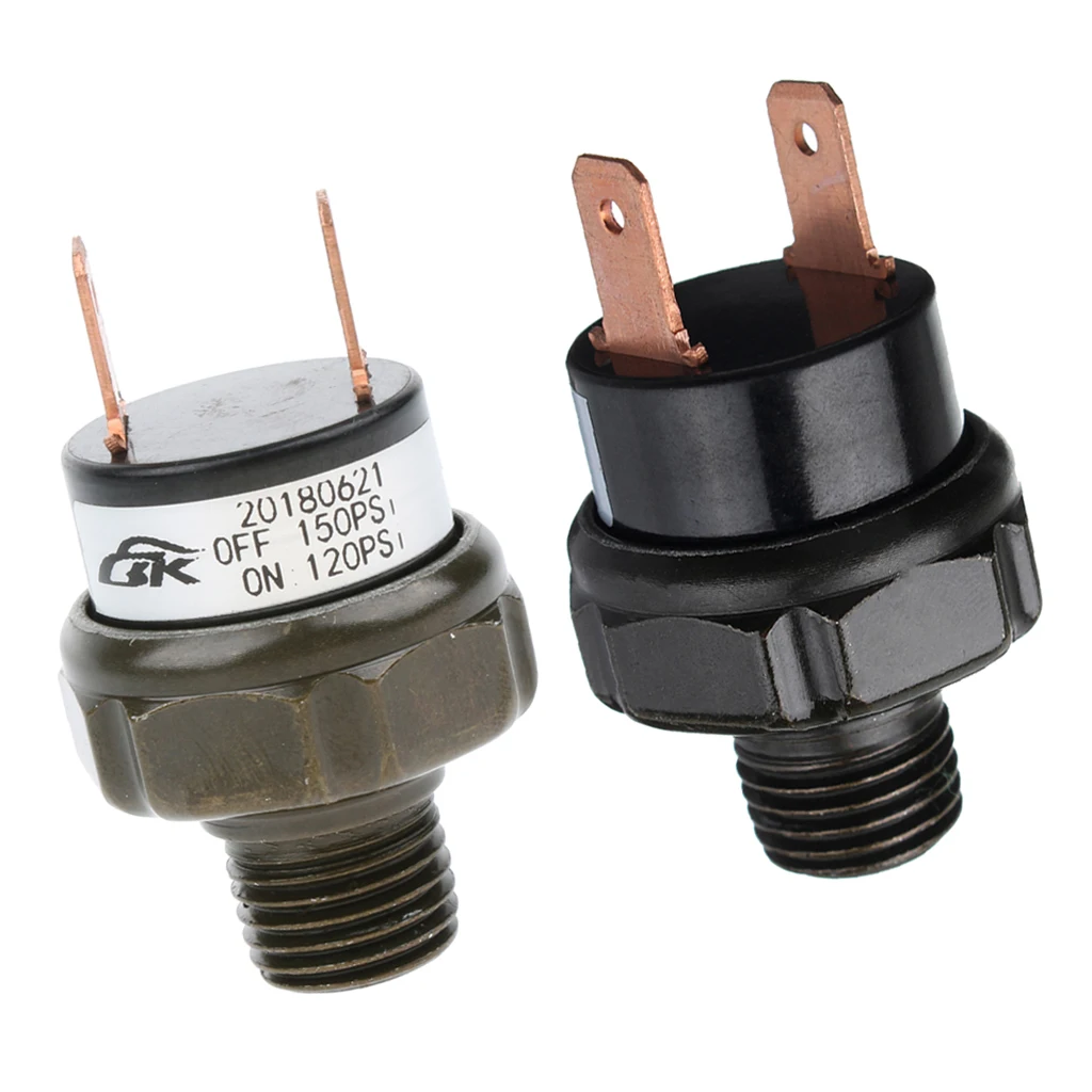 2 Pieces 1/4 Male NPT Thread Train Horn Trumpet Air Compressor Pressure Control Switch - Black 90-120PSI