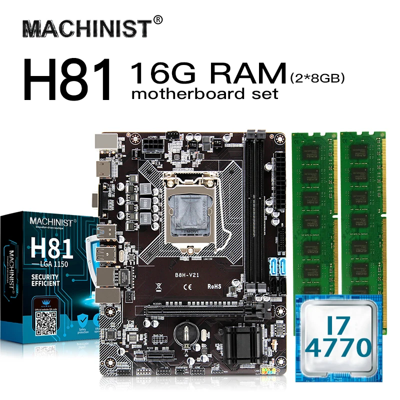 Комплект материнской платы H81 LGA1150 для настольных ПК с процессором Intel I7-4770 и встроенной графикой DDR3 16 Гб (2*4 Гб) Комплект материнской платы H81 LGA1150 для настольных ПК с процессором Intel I7-4770 и встроенной графикой DDR3 16 Гб (2*4 Гб)