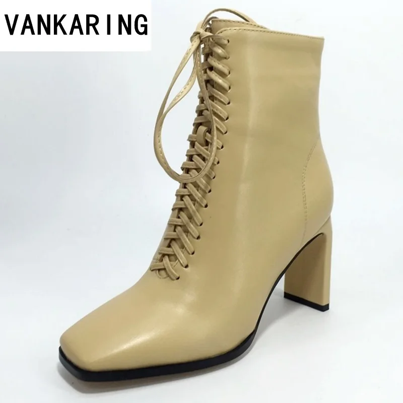 Najtaniej Marka projekt sznurowane skóra z mikrofibry botki dla kobiet sexy szpilki moda plac toe buty damskie duże rozmiary nude pompy