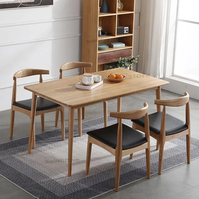 Solid Wood Horn Chair Nordic Dining Modern Minimalist Home Study Stool Desk Table Backrest |