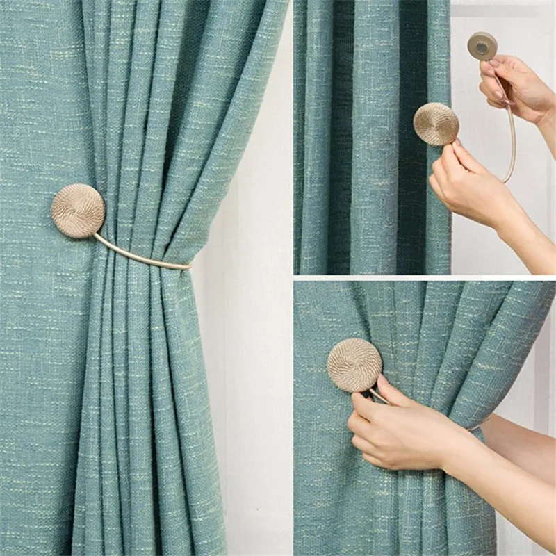 Magnetic Curtain Tiebacks Flannel Round Curtain Tie Backs Holdbacks Ring Buckle Clips Curtain Rods Decoration Accessoires