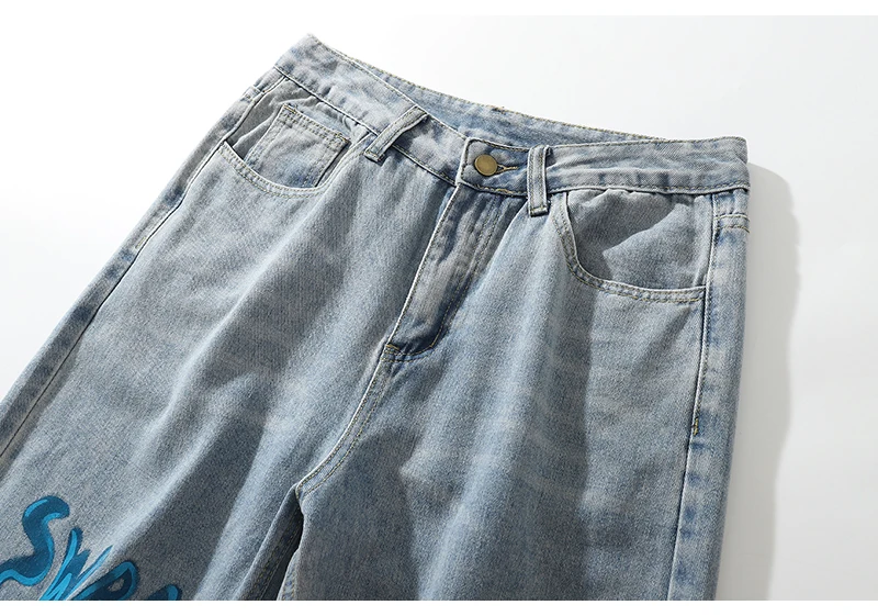 Принт «граффити» Для мужчин s свободные прямые джинсовый, синие джинсы Повседневное в стиле «хип-хоп» брюки для девочек новая мода Для мужчин молния скейтерские штаны в уличном стиле