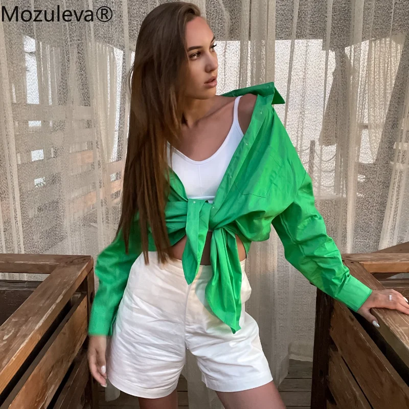 

Mozuleva 2022 Summer Korean Chic Spring Temperament Light Green Cotton Shirt Women Loose Casual Blouse Turn-down Collar Blouse
