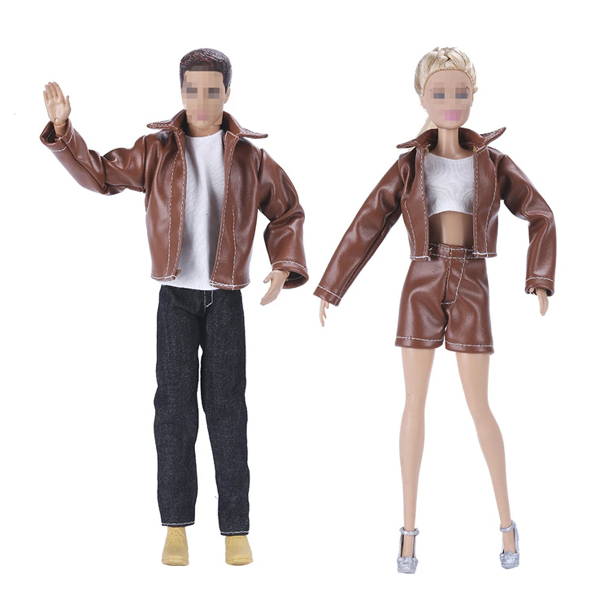 Retro Leather Jacket Outfit Set for 11 Inches Barbie Ken BJD FR SD Doll Clothes Accessories