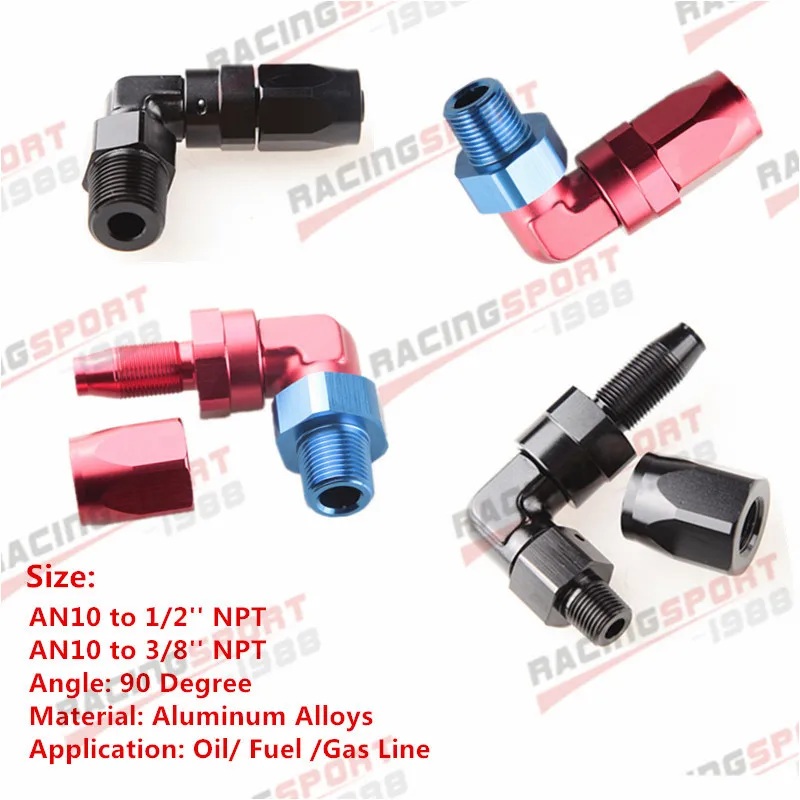 AN10 до 1/2 ''NPT 3/8'' NPT 90 градусов Алюминиевый Поворотный концевой фитинг шланга адаптер