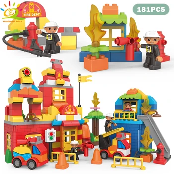 

HUIQIBAO 181pcs Fire Station Big Building Blocks Compatible Duploed City Firefighters Figrues Bricks Educational Toys Children
