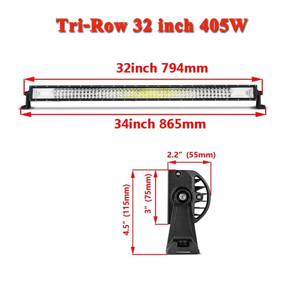 SKYWORLD 2" 32" 4" 52" дюймов прямой внедорожный светодиодный фонарь 7D трехрядная противотуманная фара для 4x4 4WD грузовик автомобиль ATV Трактор 12 В 24 В - Цвет: 405W no wire kit