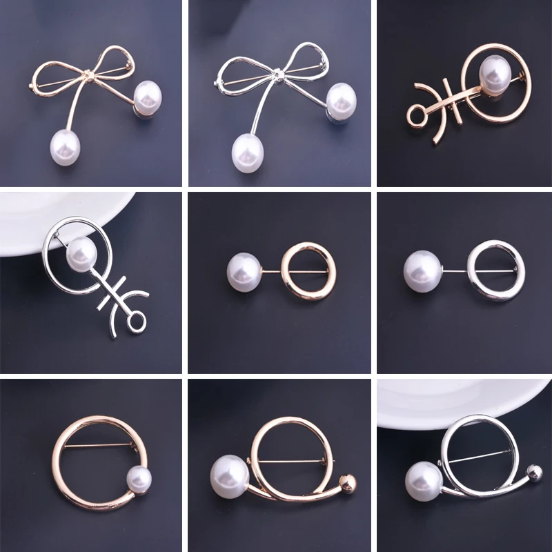 

Pins Woman/Girl Imitation Pearl Brooch Classic Charm Bowknot Accessories Simple Double Pearls Brooches Jewelry All-match