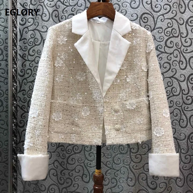 

High Quality Jacket 2019 Autumn Fashion Tops Coat Women Appliques Sequined Embroidery Long Sleeve Cardigan Jacket Coat Ladies