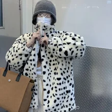 

Harajuku Style Streetwear Vintage Lambswool Leopard Design Full Sleeve Zipper Jacket Coat Casual Keep Warm Thicken Outerweat