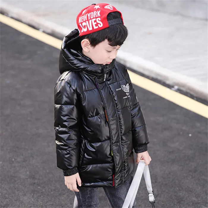 Rlyaeiz Kids Winter Jackets for Boys Parka Coats Autumn Fashion Printed Glossy 80% Down Boys Jackets Warm Outwear Age 4-13Y