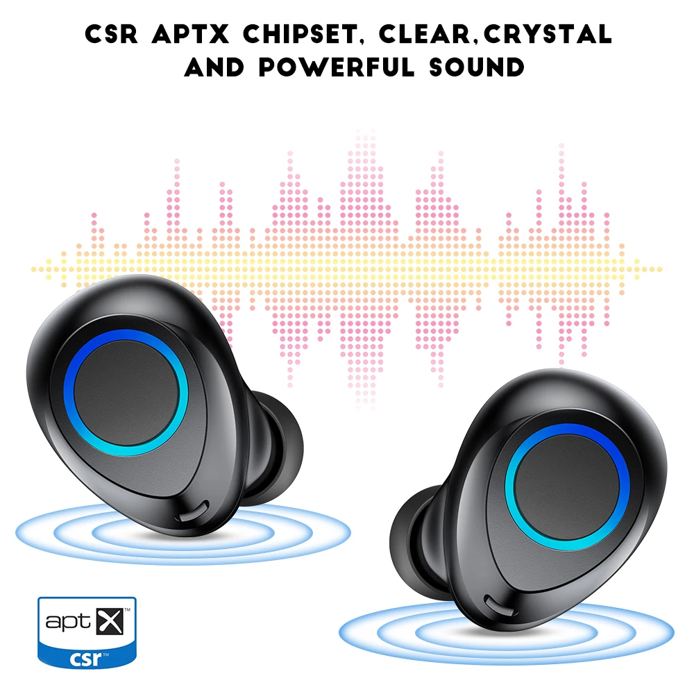 Stereo True Wireless Earphone Bluetooth 5.0 Earphones Noise Cancelling in-Ear Waterproof Earpiece with Mic Handsfree Headset