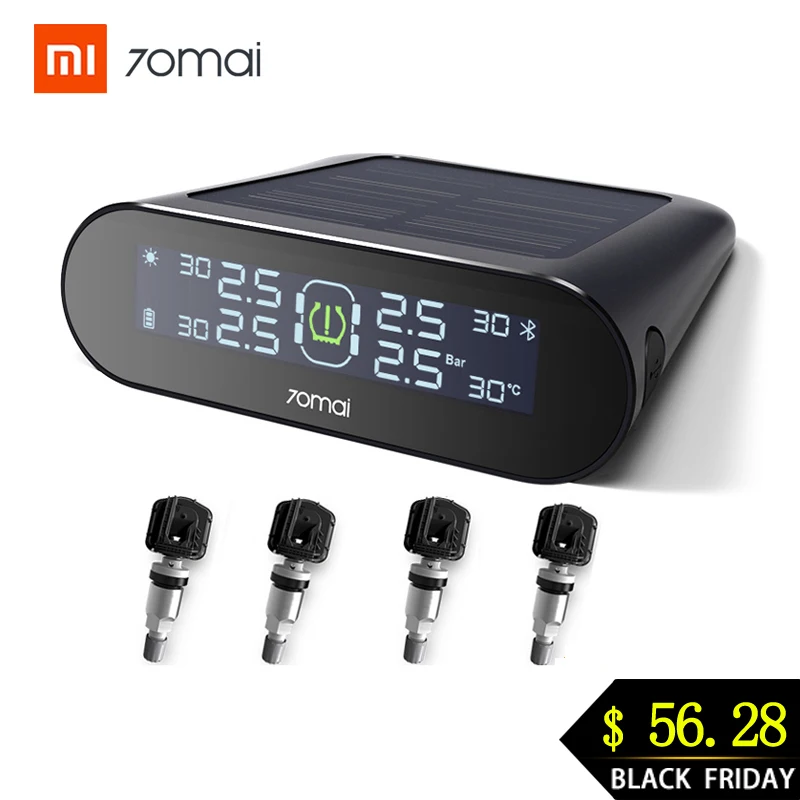 Xiaomi 70mai TPMS датчик давления в шинах Система мониторинга солнечной энергии 70 Mai приложение ЖК-дисплей Автомобильная охранная сигнализация давление в шинах