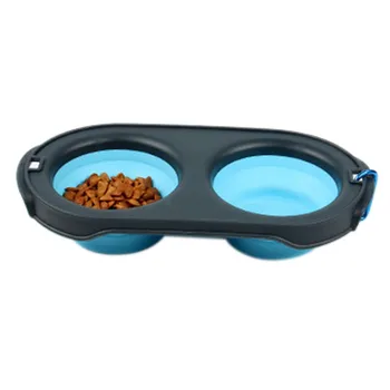 

Pet Double Bowl Folding Dog Bowls Walking Water Bowl For Dogs Cat Bowls Pet Eating Dishes for Small Medium Travel Newest