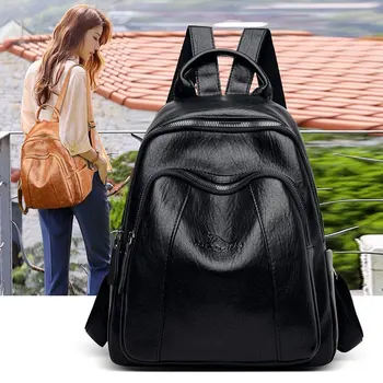 

Women All-match Zipper Handbag Girl Institute Wind Shopping Backpack Lady Large Capacity Mountaineering Travel Backpack Black