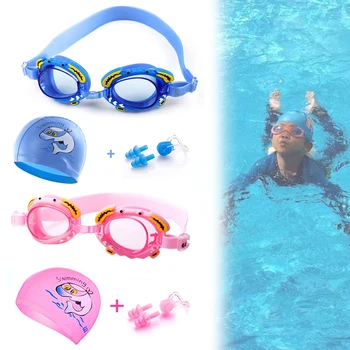 

Hot Sale Kids Swimming Goggles Set Silicone Nose Clip Ears Plug Cartoon Printed Cap Kit Swimming Accessories for Boys Girls M88